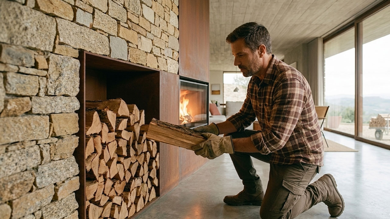 Firewood prepared for winter heating in a Portuguese home