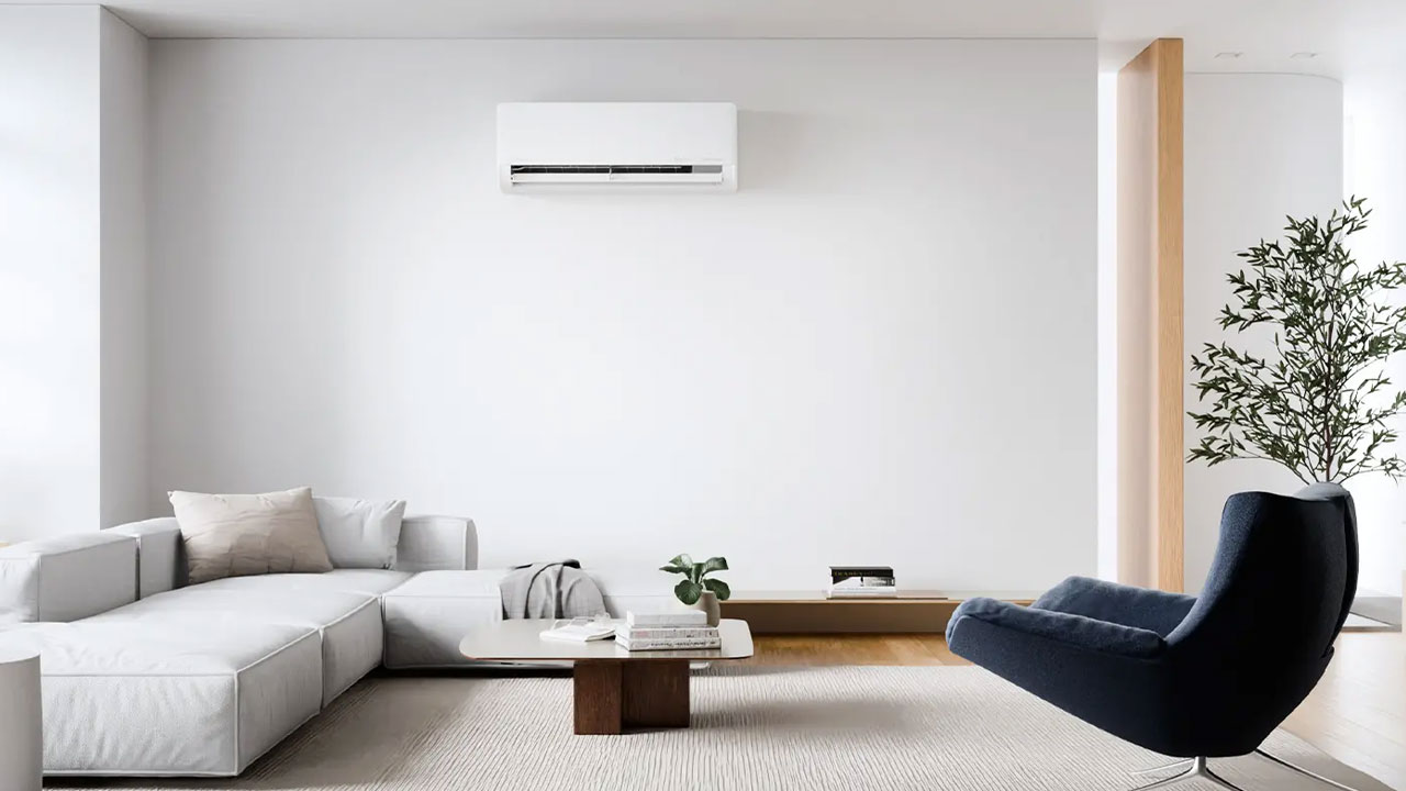 Air conditioning unit heating a living room in Portugal during winter