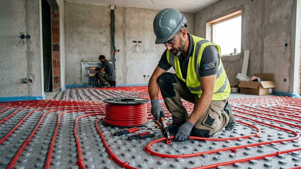 Underfloor heating system being installed in Portugal
