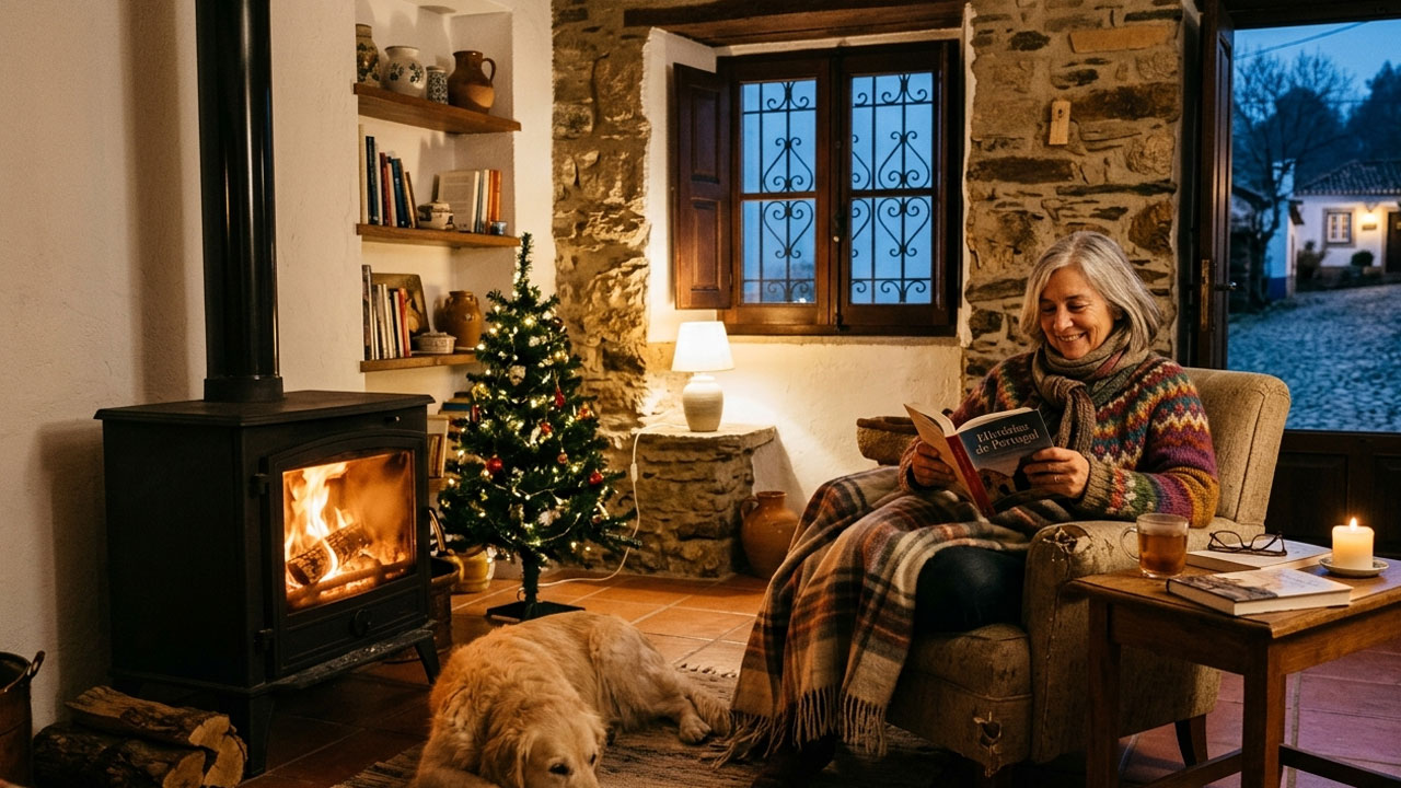 Expat homeowner staying warm inside a Portuguese house during winter